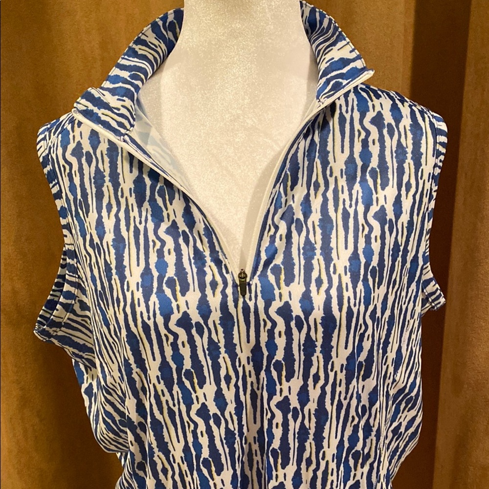Blue and White Sleeveless Zip-Up Golf Dress